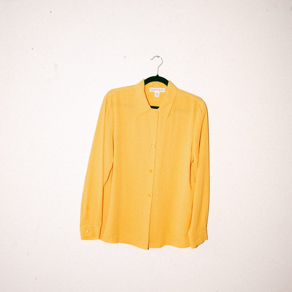 Sunshine Yellow Chaus & Co Long-Sleeve Collared Button-Down Blouse – Size 12